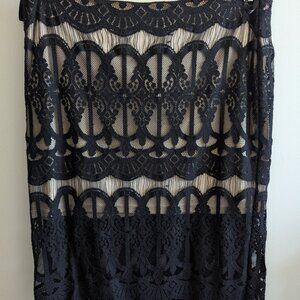 J.O.A. Los Angeles Black Lace Straight Skirt Knee Length, Size Large, GUC